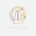 Metronome, music note with line staff circle shape logo icon outline stroke set dash line design illustration isolated on grey