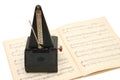 Metronome on sheet music Royalty Free Stock Photo