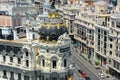 Metropolis Building and Gran Via, Madrid, Spain Royalty Free Stock Photo