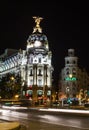 Metropolis building in Gran Via street, in Madrid Royalty Free Stock Photo