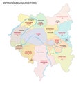 Metropolis of Greater Paris administrative and political vector map, france