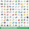 100 metropolis icons set, isometric 3d style Royalty Free Stock Photo