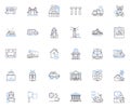 Metropolis line icons collection. Futuristic, Industrial, Urban, Dystopian, Megacity, Modern, Architectural vector and