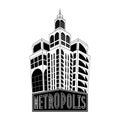 Metropolis logo, city buildings web icon, label, urban landscape, city silhouette, cityscape, town skyline, skyscrapers. Contour h Royalty Free Stock Photo