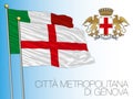 Metropolitan City of Genoa, flag and coat of arms, Liguria region, Italy