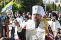 Metropolitan Epifaniy, head of Orthodox Church of Ukraine, near Memory Wall of Fallen Defenders of Ukraine. Kyiv