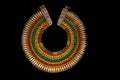 high res Egyptian elegant golden and multicolor beads circular necklace close up