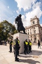 Metropolitan Police Officers protecting Sir Winston Churchill statue from being vandalized by Black Lives Matters protesters at