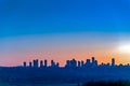 Metrotown district on sunset sky background