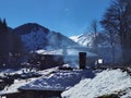 Metsovo city snow ice in winter season greece , greek tourist resort