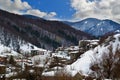 Metsovo city snow and ice in winter season, greek winter tourist resort in ioannina perfecture