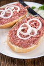 Mett on a bun (German cuisine; selective focus) Royalty Free Stock Photo