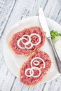 Mett on a bun (German cuisine; selective focus) Royalty Free Stock Photo
