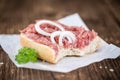 Mett on a bun (German cuisine; selective focus) Royalty Free Stock Photo