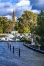 Metz quay of regattas along the Moselle river, marina, body of water, leisure and sporting activity Royalty Free Stock Photo