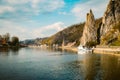 Meuse river with Bayard rock, Dinant, Belgium Royalty Free Stock Photo