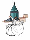 Mevlevi mevlana sufi illustration white backgroun