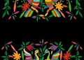 Mexican Traditional Textile Embroidery Style from Tenango City, Hidalgo, MÃÂ©xico. Copy Space Floral Composition wit Peacock