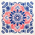 Mexican-american Floral Tile Design With Paula Scher Influence