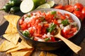 Mexican appetizer Pico de Gallo close-up in a bowl. horizontal Royalty Free Stock Photo