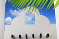 Mexican architecture white archs blue sky