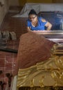 YUCATAN, MEXICO - OCT 22 2017. Restorer working on ancient frame