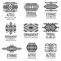 Mexican aztec symbols. Vintage tribal vector ornaments