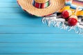 Mexico, Mexican sombrero wood background, copy space, horizontal Royalty Free Stock Photo