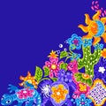 Mexican background with cute naive art items. Royalty Free Stock Photo