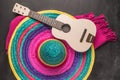 Mexican background with sombrero, guitar and blankets Royalty Free Stock Photo