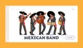 Mexican Band Landing Page Template. Mariachi Musicians Performance, Playing Guitar, Drums and Maracas Instruments