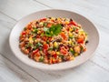 Mexican black bean corn quinoa salad. Top view.