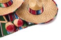 Mexico, Mexican blanket and sombreros isolated white background Royalty Free Stock Photo