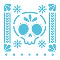 Mexican blue skull icon on white background