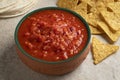 Mexican bowl with fresh made salsa close up with tortillas and chips Royalty Free Stock Photo