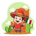 Mexican boy use the sombrero in the desert Royalty Free Stock Photo