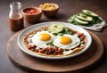 mexican breakfast huevos rancheros with tacos, fried eggs and salsa Royalty Free Stock Photo