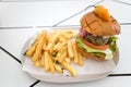 Mexican Burger With French Fries Royalty Free Stock Photo