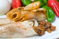 Mexican burrito with minced meat and beans ready to eat