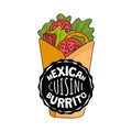 Mexican burrito sign. Mexico fast food eatery, cafe or restaurant advertising banner. Latin american cuisine burritos