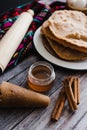 Mexican buÃÂ±uelos recipe and ingredients of traditional dessert for Christmas in Mexico Royalty Free Stock Photo