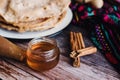 Mexican buÃÂ±uelos recipe and ingredients of traditional dessert for Christmas in Mexico Royalty Free Stock Photo