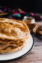 Mexican buÃÂ±uelos recipe and ingredients of traditional dessert for Christmas in Mexico Royalty Free Stock Photo