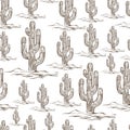 Mexican cactus plants growing in deserts seamless pattern