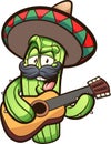 Mexican cactus playing guitar cartoon