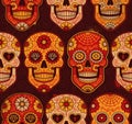 Mexican calavera skulls seamless pattern. Vector background