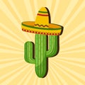 Mexican card. Cactus in sombrero. Vector illustration