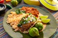 Mexican carnitas tacos with salsa