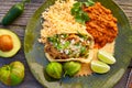 Mexican carnitas tacos with salsa