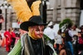 Mexican Carnival, couple of mexican dancers with bright mexican folk costumes